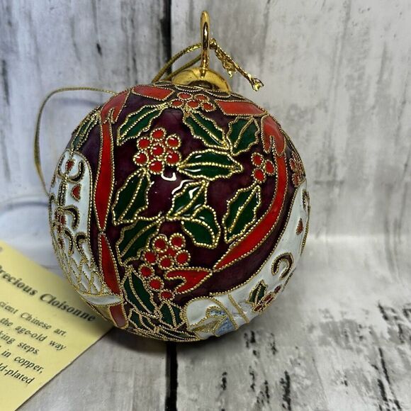 Chinese Cloisonné Copper Enamel inlaid Gold plated Christmas Ornament NEW - Picture 3 of 8